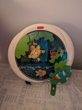 Fisher Price Rainforest Waterfall Soother Jungle Peek-a-Boo Crib Rail Toy Disney